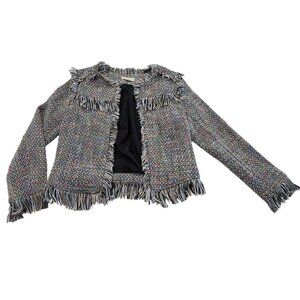 Promesa Tweed Fringe Jacket Small Multicolor Boucle Open Front Boho Chic